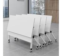 Foldable Training Table Set, 4-Piece Modern White Rectangular Mobile Desk with Lockable Wheels, Flip Top Conference Tables for Office, Classroom, and Event Use
