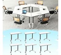 Foldable Trapezoidal Conference Table with Wheels Mobile Design & Drop-Leaf Top for Office School Events Meetings - Portable & Versatile Solution