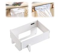 Foldable Trash Bag Holder - Magnetic Closure Kitchen Trash Can Space-Saving Wall-Mounted Garbage Rack for Cabinet Doors & Bathroom No Drill Collapsible Design (1 White)