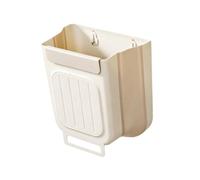 Foldable trash can in beige/grey white kitchen cabinets. Foldable food waste storage and collection for bathrooms, cars, offices, and homes - trash can (Milk white)