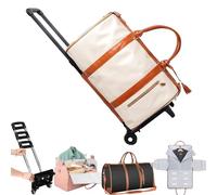 Foldable Travel Bag Carry On 2.0,Foldable Travel Bag with Wheels,Rolling Garment Bags,Convertible Garment Duffel Bags with Wheels Removable Luggage (Khaki)
