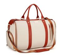 Foldable travel bag made of PU leather, 53 x 33 cm, waterproof premium storage bag with shoe compartment and shoulder strap, 2-in-1 for hanging travel bags, White, see description, See description