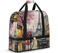Foldable Travel Duffel Bag, Expandable Weekender Overnight Carry on Bags with Shoe Compartment Sport Tote Gym Luggage for Women Men, Paris Eiffel Tower, 20x7.8x18in