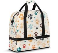 Foldable Travel Duffel Bag, Expandable Weekender Overnight Carry on Bags with Shoe Compartment Sport Tote Gym Luggage for Women Men, Dog Paws, 20x7.8x18in
