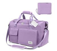 Foldable Travel Duffel With Wet and Dry Separation - Lightweight Large Capacity Holdall for Gym, Sports, Hospital, Overnight Weekend - Purple