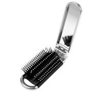Foldable Travel Hair Brush, Mini Hair Brush with Mirror, Portable Folding Comb, Small Detangler Brush, Pocket Travel Brush, Compact Hair Massage Comb, Wet Hair Brush for Women and Men (Silver)