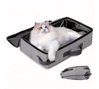 Foldable Travel Litter Box for Cats, 15.75 * 11.82 * 3.94 inch Portable Cat Litter Box with Zipper Lid, Leakproof & Easy to take, Cat Essentials for Outdoor Traveling & Camping & Long Car Ride - Grey