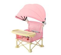 Foldable Travel Seat for Babies, Baby Folding Dining Chair with Canopy and Removable Tray, Toddler Dining Seat, 31x31x37cm, Safe, Sturdy, Comfortable Use for Outdoor, Lawn, Camping, Beach, Picnic