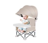 Foldable Travel Seat - Lightweight Booster Chair, Removable Tray Canopy | Portable Feeding Chair for Kitchen Picnic Party Camping Lawn Beach Use, Compact Adjustable Highchair for Six Months Old Child