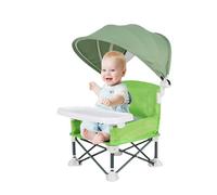 Foldable Travel Seat - Lightweight Booster Chair, Removable Tray Canopy | Portable Feeding Chair for Kitchen Picnic Party Camping Lawn Beach Use, Compact Adjustable Highchair for Six Months Old Child
