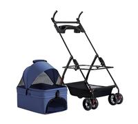 Foldable Travel Stroller Carrier with Cup Holder Tray, Pet Strollers for Small Dogs, Pet Stroller Lightweight Dog Pram Pushchair Puppy Cat Stroller with Adjustable Handle(Blue)