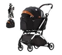 Foldable Travel Stroller Pet Stroller for Small Medium Dogs/Cat Pushchair, 3-in-1 Dog Pram Buggy Detachable Carrier with Storage Basket, Can Hold 33 Lb (Color : Black) Decoration