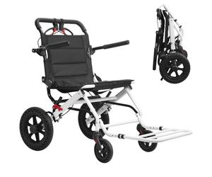 Foldable Travel Wheelchair, Compact Transit Chair with Telescopic Handle, Carbon Steel Mobility Aid for Adults Elderly, Lightweight Attendant Propelled Buggy, 120kg Load (White 46cm)