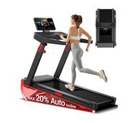 Foldable Treadmills for Home with 20% Auto Incline, 14KM/H Treadmill with Handles, Running Machine for Heavy People, 180KG Weight Capacity, Large Running Belt and Intelligent LED Touch Screen