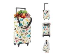 Foldable Trolley - 17.72x11.81x14.57 Inches Waterproof Shopping Bag, Heavy Wheeled Tote, Reusable Storage Basket | Practical Market Trollerie for the Beach Travel