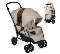Foldable Twin Stroller, Double Baby Tandem Pushchair w/Multi-Level Backrest, Canopy, Handle & Footrest, Safety Belt & Brake System, Travel Seating Stroller w/Lockable Wheels (Khaki)