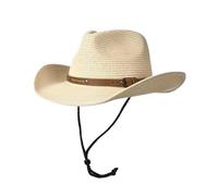 Foldable Unisex Wide Brim Straw Cowboy Hat, Sun Protection Western, Summer Beach With Wind Lanyard For Men Women(Beige)
