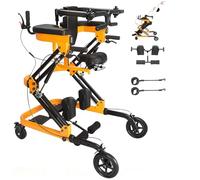 Foldable Upright Walkers for Seniors with Seat, Adjustable Adult Walker with All-Round Stand Up Support & Brakes, 4-Wheels Mobility Aids & Equipment, 331lb Weight Capacity Yellow