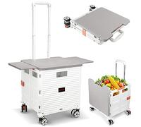 Foldable Utility Cart Collapsible Portable Crate Rolling Carts with Wheels Tote Basket with Magnetic Lid Telescopic Cover Wear-Resistant 360°Rotate Wheel Noiseless for Shopping Storage Office Use