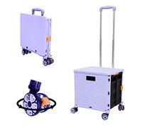 Foldable Utility Cart Folding Portable Rolling Crate Handcart with Durable Heavy Duty Plastic Telescoping Handle Collapsible 4 Rotate Wheels for Travel Shopping Moving Luggage Office Use(Purple)