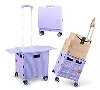 Foldable Utility Cart Folding Portable Rolling Crate with Magnetic Extended Lid,360°Rotate Wheels,176LBS Load Capacity,Heavy Duty Durable Dolly Cart for Teacher Tourist Shopping Office Outdoor