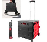 Foldable Utility Cart, Heavy Duty Folding Trolley Box Cart Boot Cart with Telescopic Handle and Rotate Wheels, 35KG Max Capacity Collapsible Utility Trolley Box for Travel and Shopping (42.5x37x45cm)