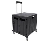 Foldable Utility Cart, Versatile Folding Rolling Cart with Telescoping Handle, Portable Rolling Crate | Collapsible Cart | Shopping Cart with Wheels for Travel Shop Office (Black)