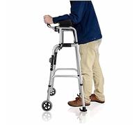 Foldable Walker Aluminum Alloy Wheel Rehabilitation Auxiliary Walking Frame with Arm Rest Pad and Wheels Height Adjustable Elderly Walking Mobility Aid Double The Comfort