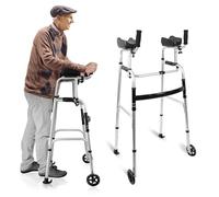 Foldable Walking Frame with Wheels and Armrest Pad - Height Adjustable Folding Walking Frame for The Elderly, Upright Walker with Arm Support on Wheels, Rollator Walker Wheels with Bearings, Silver