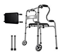 Foldable Walking Frame with Wheels and Soft Seating, Lightweight Aluminum Height Adjustable Walker for Rehabilitation
