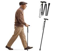 Foldable Walking Stick for Seniors | Lightweight Adjustable Walking Cane for Men & Women, Durable Aluminum Folding Mobility Aid with Anti-Slip Rubber Tip | Height Adjustable 82-92cm