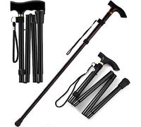 Foldable Walking Stick with Anti-Slip Rubber Base, Easy Height Adjustable Folding Cane for Seniors Disabled Women, Men, Lightweight and Collapsible Walking Stick for Daily use Metal Black (Black)