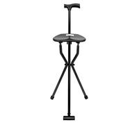 Foldable Walking Stick with Seat, 2-in-1 Walking Sticks with 3 Aluminium Legs, Sturdy & Anti Slip Feet Handle, Max. 113kg, Mobility Aids for Men Women Walking, Black