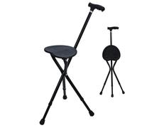 Foldable Walking Stick with Seat and Light | 28''-32'' Height Adjustable | 2-in-1 Folding Cane Stool for Seniors Adults | 440lbs Capacity Aluminium Crutch Chair with Magnetic Therapy Stone