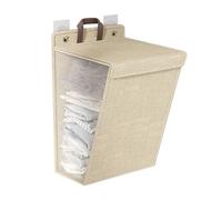 Foldable Wall Hanging Laundry Basket, Large Capacity Multifunctional Dirty Clothes Basket for Shoes Socks Towels (Beige M Size)