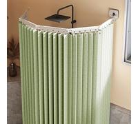 Foldable Wall Mount Shower Curtain Rod, No Drill Suction Cup, Waterproof Linen, Adjustable Angle Space Saving Design for Bathroom