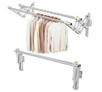 Foldable Wall Mounted Clothes Rack-Double 44'' Long Rod&2 Bases,Stainless Steel, Heavy Duty,Multi-Purpose for Space-Saving Garment Rack/Clothes Drying Rack/Plant Hanger (44 inches length X 2 rows)