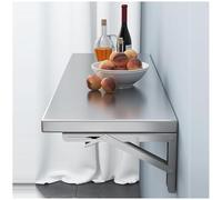 Foldable Wall Mounted Drop Leaf Table Sturdy Stainless Steel Design Thickened Support Brushed Silver Finish Space Saving 50x25cm Perfect for Small Spaces and Dining Areas.