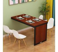 Foldable Wall Mounted Wooden Table Space Saving Kitchen Dining Living Room Balcony Desk Compact Vanity for Small Homes (Teak + Black 90)