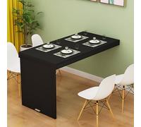 Foldable Wall Mounted Wooden Table Telescopic Invisible Design for Kitchen Dining Room Living Room Balcony Compact Home Vanity (Black)