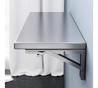 Foldable Wall Table Stainless Steel Space Saving Dining Kitchen Bar Office Desk for Small Rooms Home Garden Laundry (150 x 50 cm)