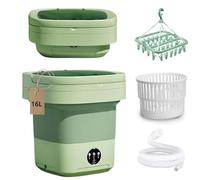 Foldable Washing Machine with 32 Clips Clothes Airer, Portable 16L Mini Washing Machine with Drain Pipe and Draining Basket, Space Saving Laundry Solution for Baby Clothes, Underwear, Socks, Travel