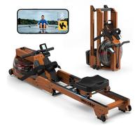 Foldable Water Rowing Machine Wooden with LCD Monitor, Bluetooth Compatible, Easy Assembly for Home Gym Workouts