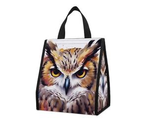 Foldable Watercolor Cool Owl Head Insulated Lunch Bag 9L Reusable Leakproof Cooler Tote with Pocket Washable Aluminum Foil Lining Lightweight Thermal Food Storage Bag for Office Picnic Beach Gym