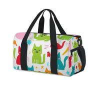 Foldable Waterproof Kids Overnight Bag - Lightweight Travel Holdall Carry On Luggage, Large Capacity Weekend Bag for Boys and Girls for School, Dance, Sports, Colourful Cats Gathering