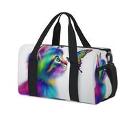 Foldable Waterproof Kids Overnight Bag - Lightweight Travel Holdall Carry On Luggage, Large Capacity Weekend Bag for Boys and Girls for School, Dance, Sports, Striking Colorful Cat