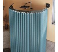 Foldable Waterproof Shower Curtain with Adjustable Rod & Strong Suction Cup Linen Design 3 Folds Multi-Angle Use for Easy Installation Blue