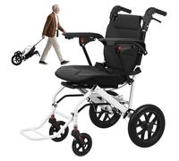 Foldable Wheelchair for Adults, Lightweight Portable Transport Chair with Telescoping Handle, 12-inch Rear Wheels, Dual Brake System, Ultra-Compact Travel Chair, Safety Seat Belt, 220lbs (Black)