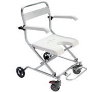 Foldable Wheelchair Shower Chair with Wheels - 2-in-1 Shower Stool for Elderly and Disabled, Features Flip-Up Arms & Ergonomic Back Support, Portable Bath Seat for Safe and Comfortable Bathing