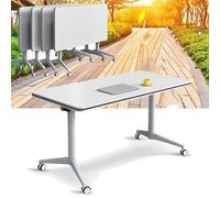 Foldable White Conference Room Table - Portable Flip Top Meeting Desk with Locking Casters for Office & Classroom - 4-Piece Set Versatile Training & Collaboration Solution